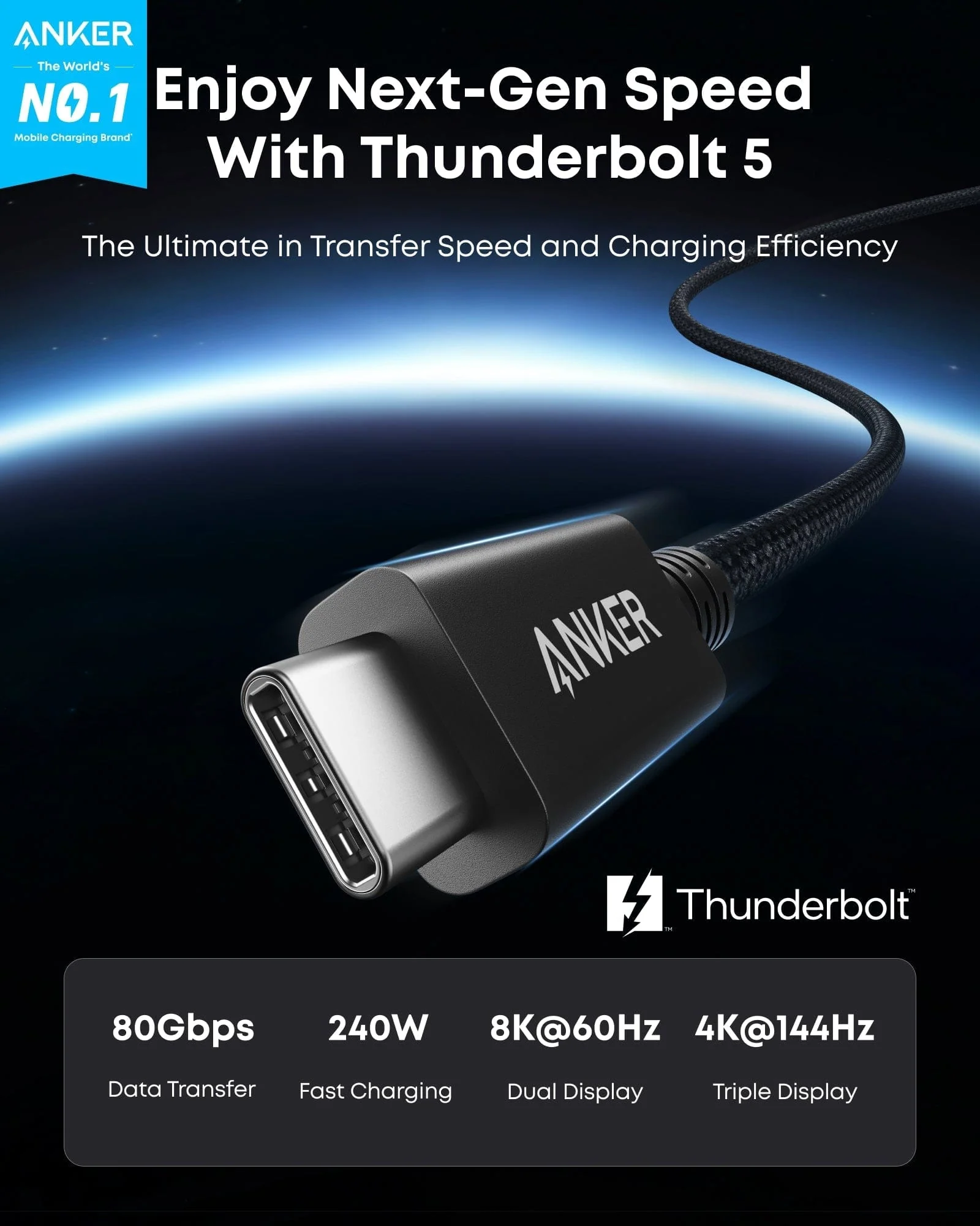 Anker Prime Thunderbolt 5 Cable (3.3 ft, 80Gbps, 240W) - Image 7