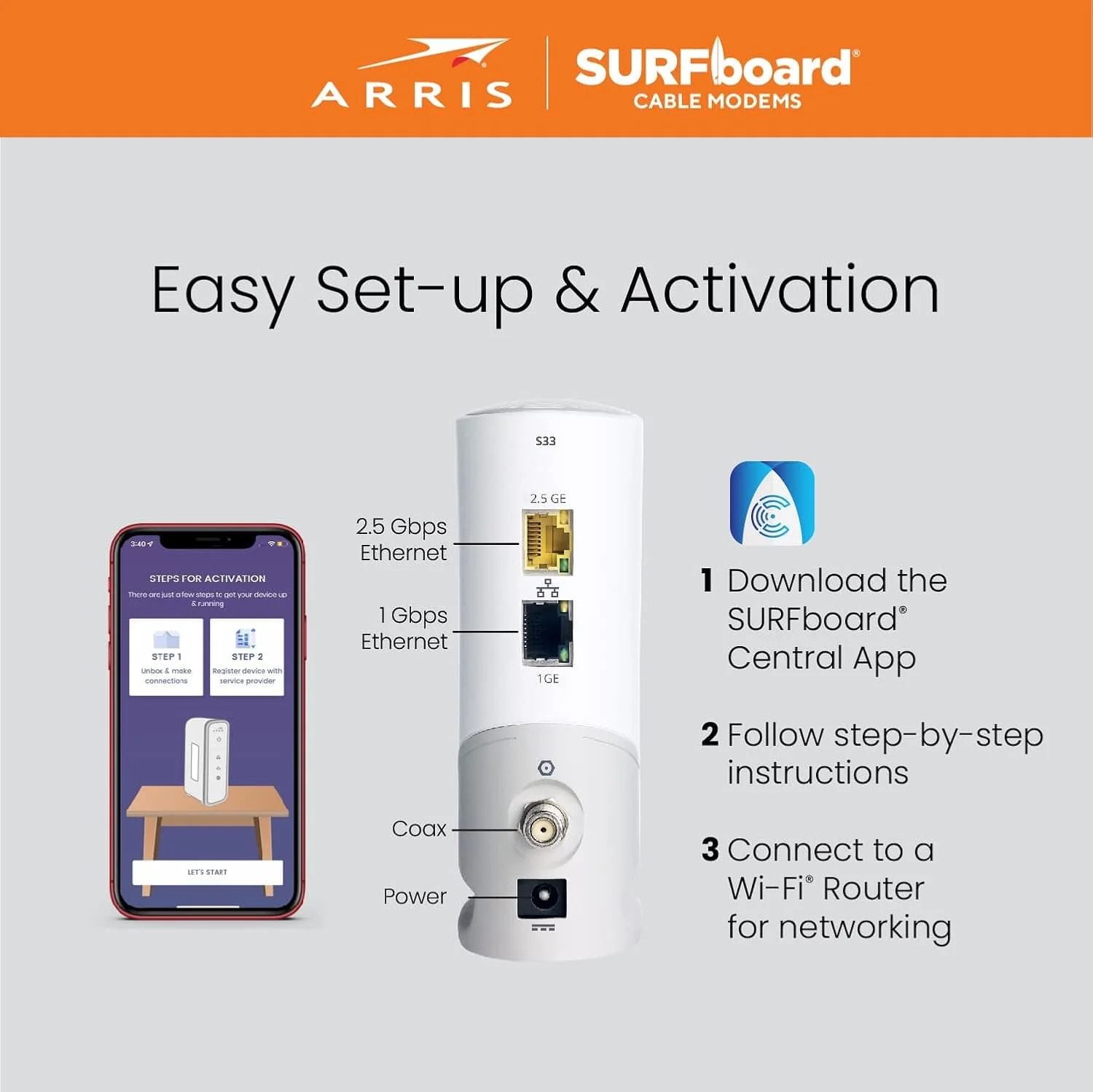 Arris S33 SURFboard Cable Modem DOCSIS 3.1 Multi-Gigabit WiFi Max Internet Speed 2.5 Gbps - Certified Refurbished - Image 11