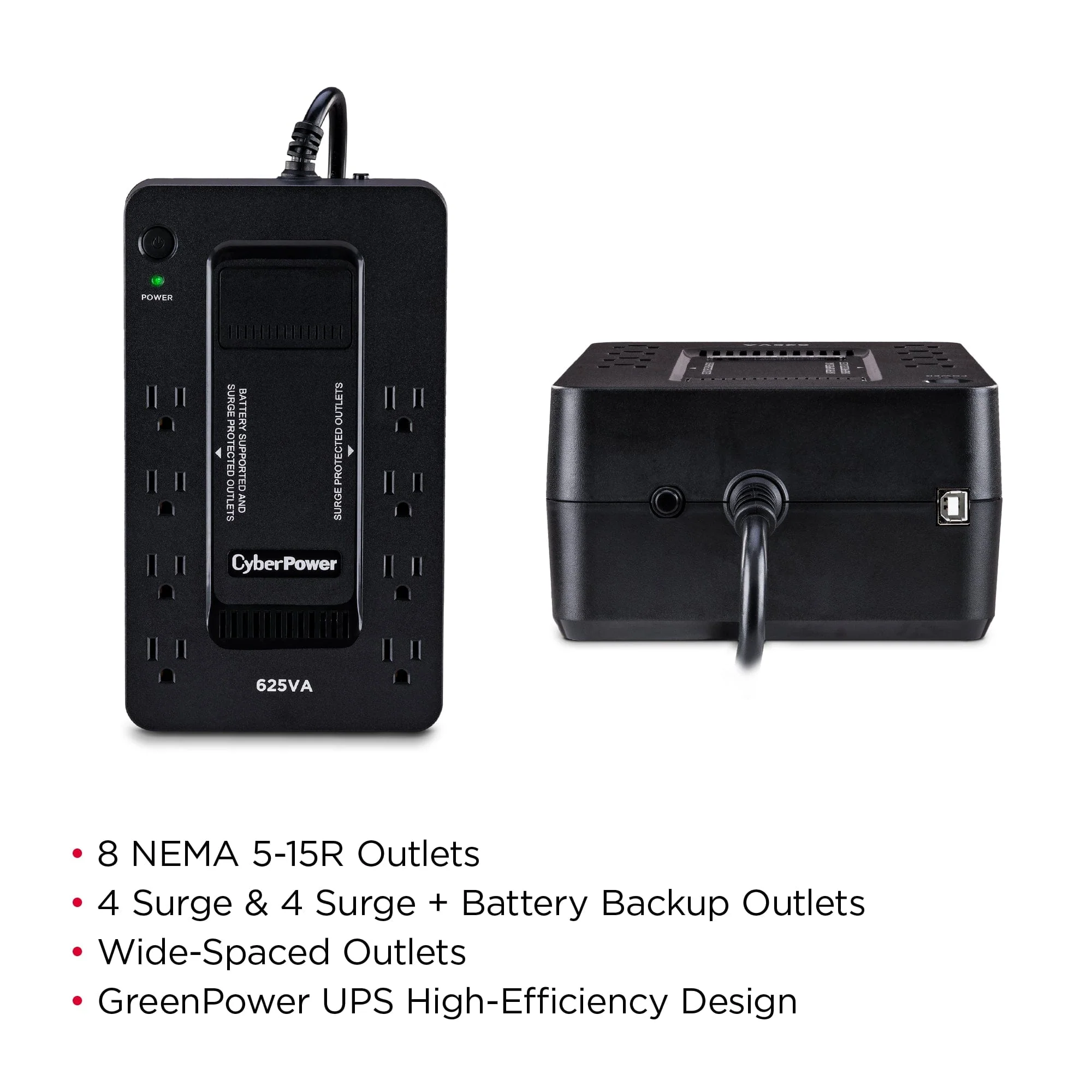 CyberPower XC625 625VA/375W 8-Outlet UPS, New Battery - Certified Refurbished - Image 6