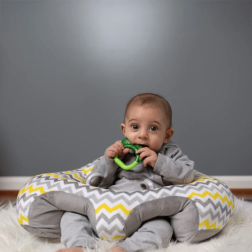 Hugaboo Infant Sitting Chair, Portable, Washable Baby Floor Seat, Yellow Chevron - Image 3