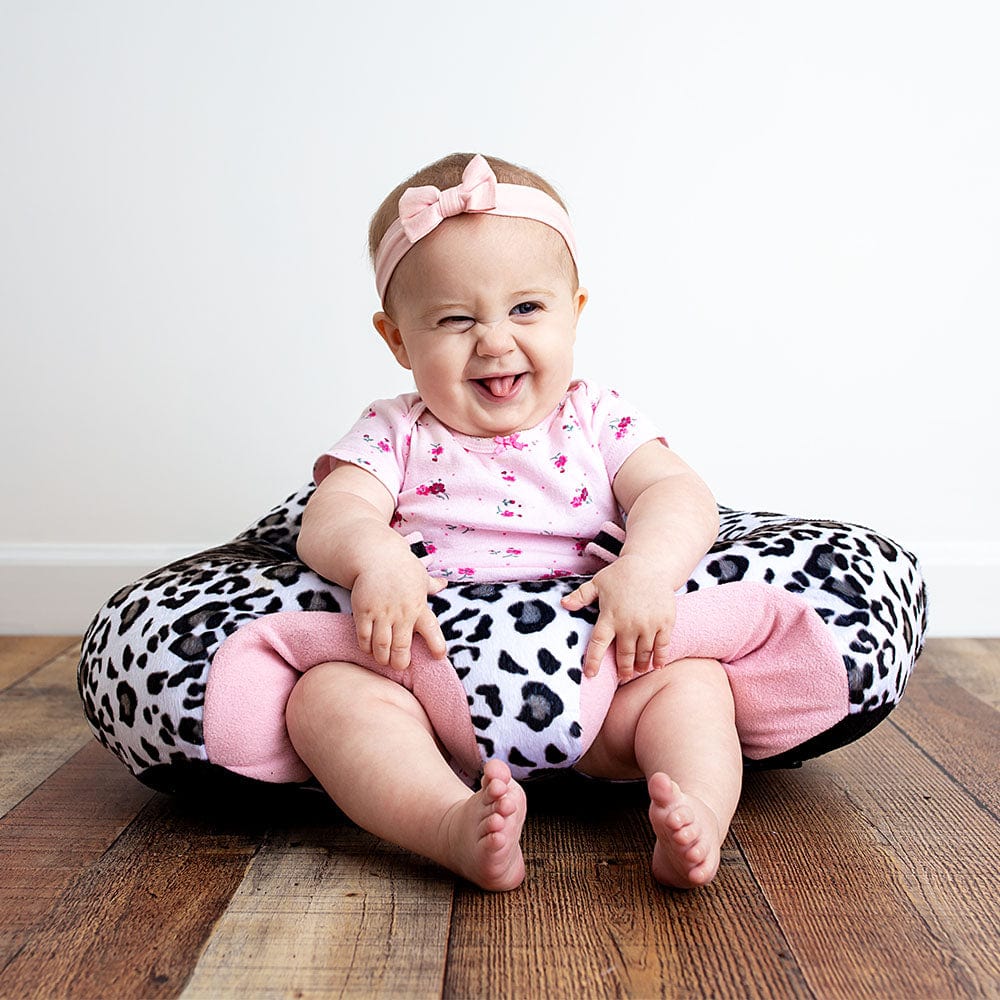 Hugaboo Infant Sitting Chair, Portable, Washable Baby Floor Seat, Pink Snow Leopard - Image 3