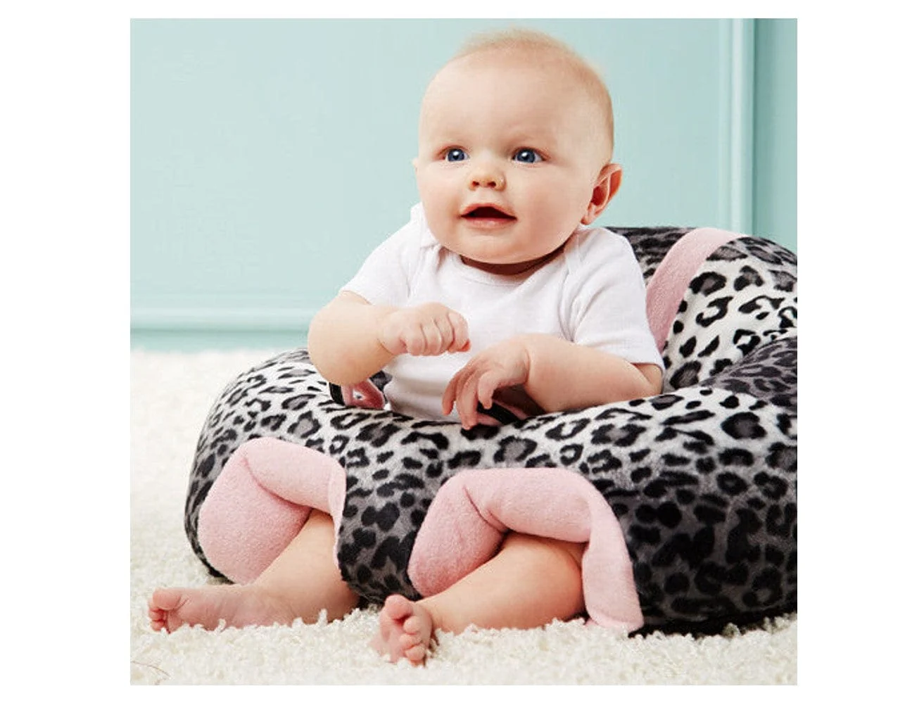 Hugaboo Infant Sitting Chair, Portable, Washable Baby Floor Seat, Pink Snow Leopard - Image 6